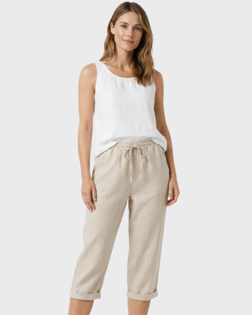 Helen Pantalone Capri Donna – lino Leggero, Vita Elastica & Vestibilità Ampia Comfort