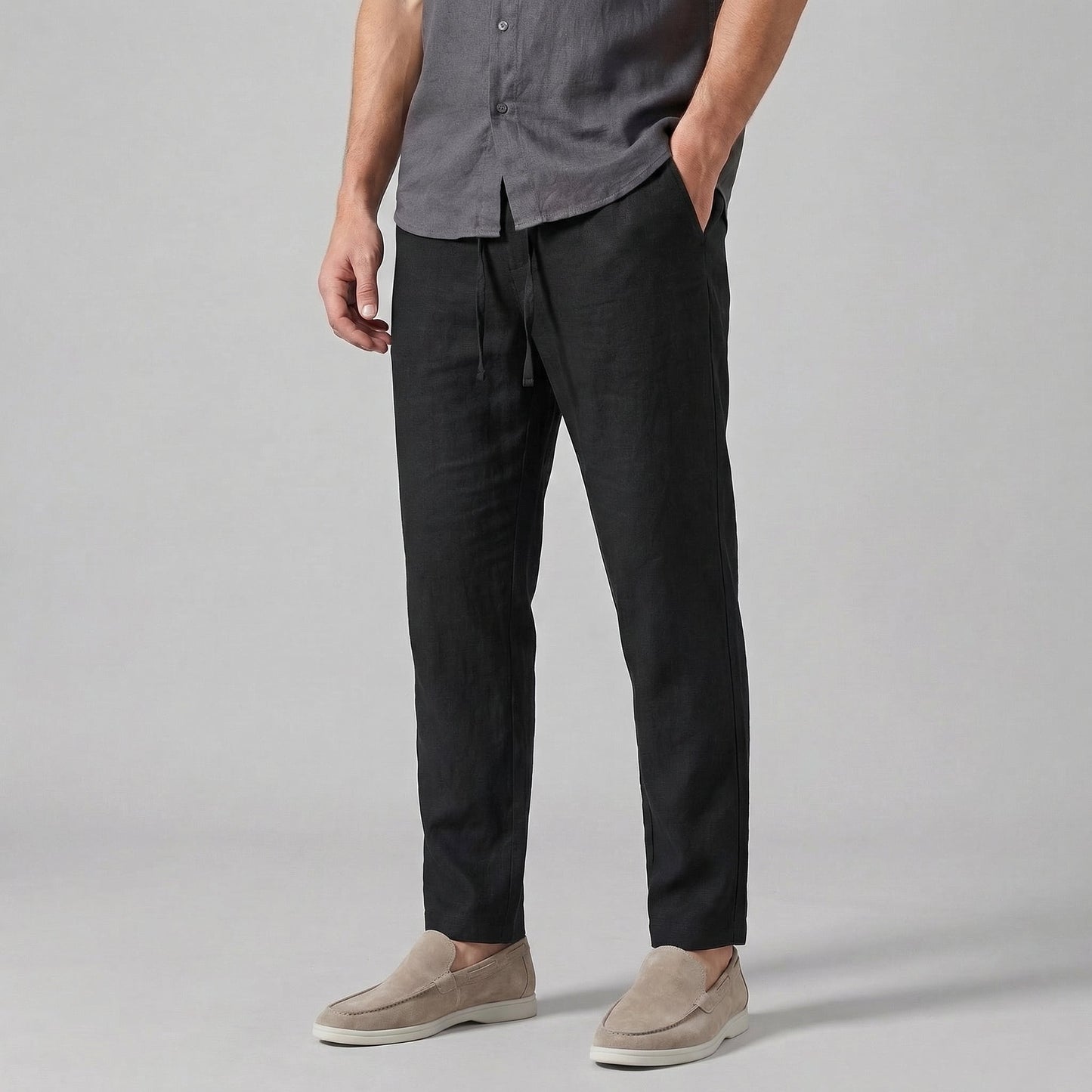 Pantaloni Uomo in misto lino, taglio ampio casual — vista 6