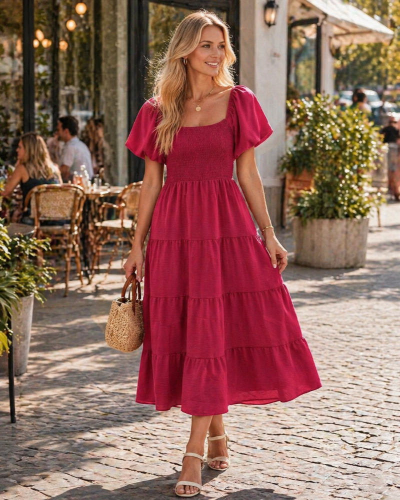 Stacey Abito Longue Donna – Abito Portefeuille Scollo a V, Manches Amples & Tasche Estate
