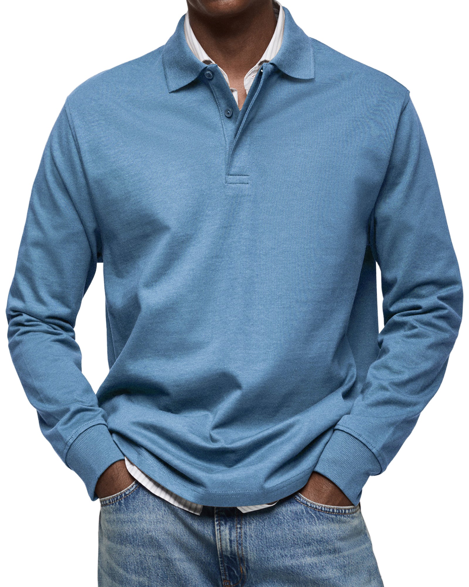 River Polo Longues Manches Uomo – Polo Confortevole in Cotone Mélangé con Linea Droite