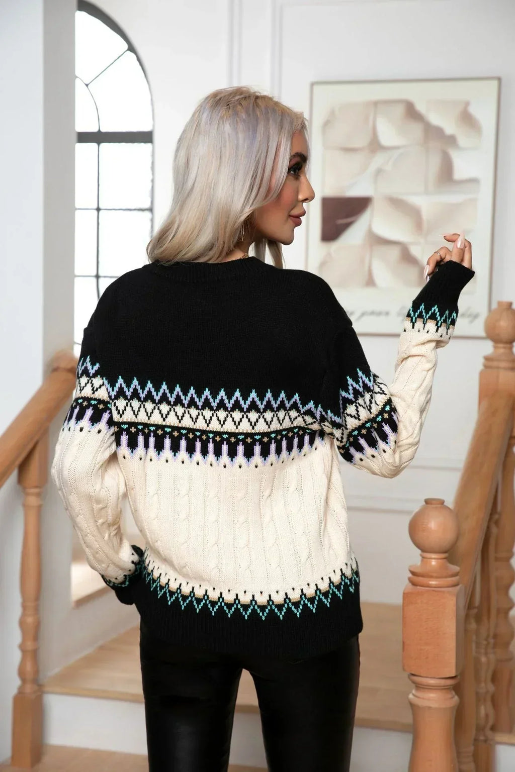 Samira Maglione Donna – Maglione Norvégien Elegante in Maglia Chaude con Motifs Géométriques