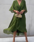 Robe Donna Cristi – Elegante Abito Portefeuille con Manches Chauve-Souris & Ourlet Asymétrique