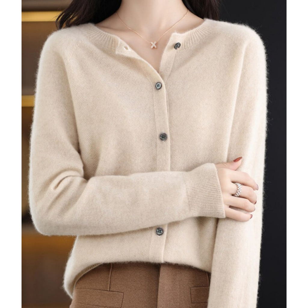 Mercy Cardigan Donna – Cardigan Elegante in Lana Mérinos & Cachemire Morbido a Girocollo