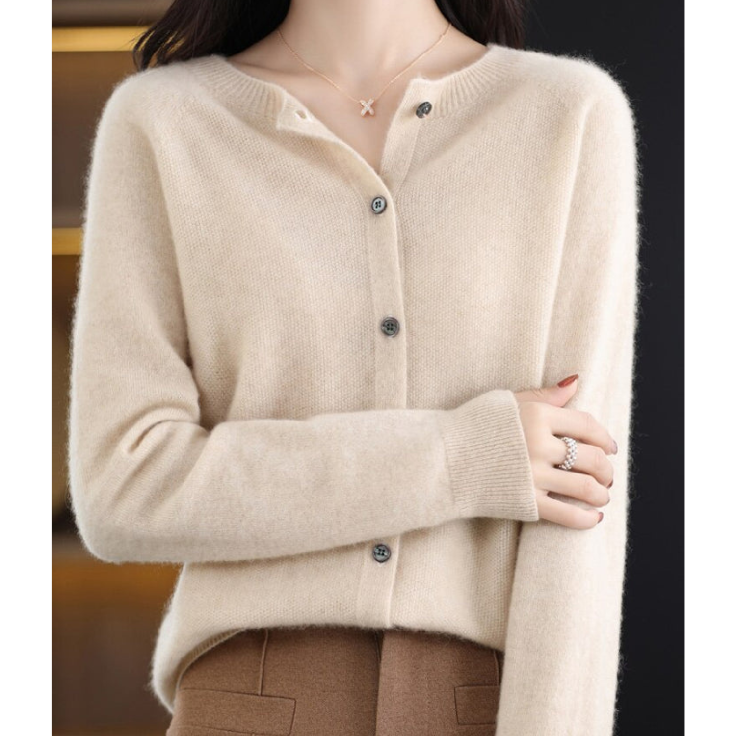 Mercy Cardigan Donna – Cardigan Elegante in Lana Mérinos & Cachemire Morbido a Girocollo