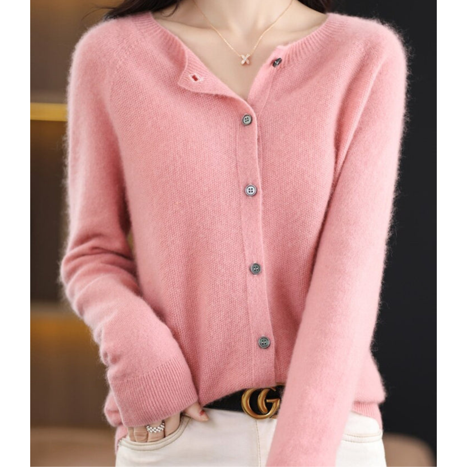 Mercy Cardigan Donna – Cardigan Elegante in Lana Mérinos & Cachemire Morbido a Girocollo