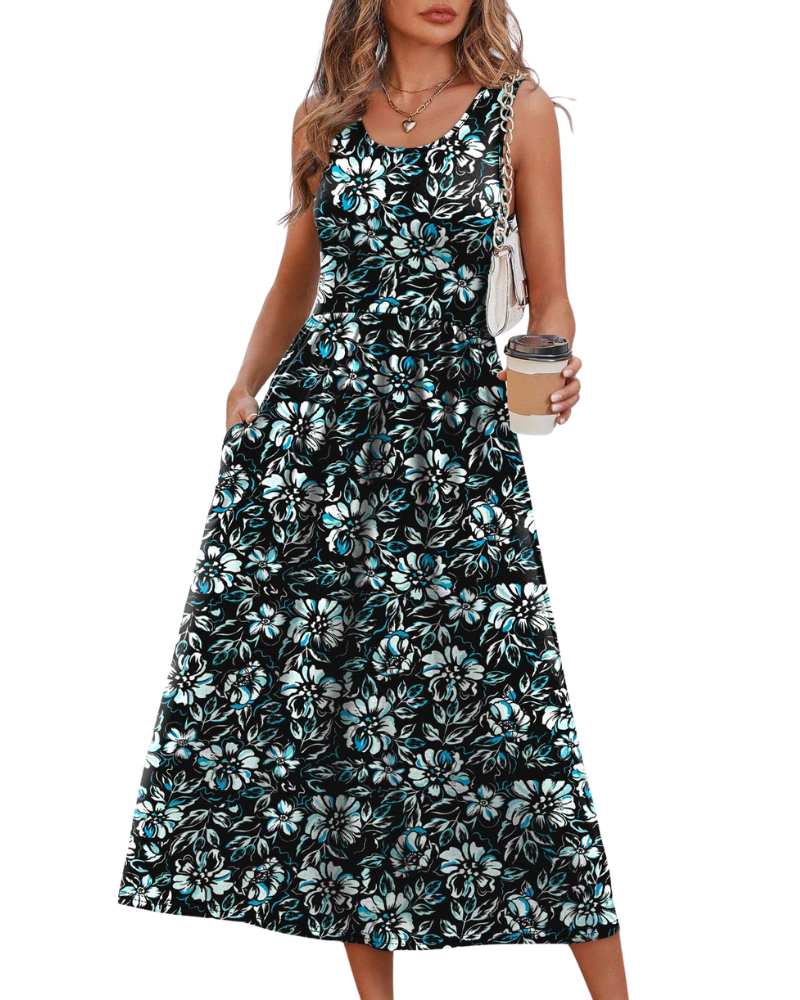Jensy Abito Midi Donna – Abito a Trapezio Fluida con Tasche, Taille Empire & Linea Elegante Estate