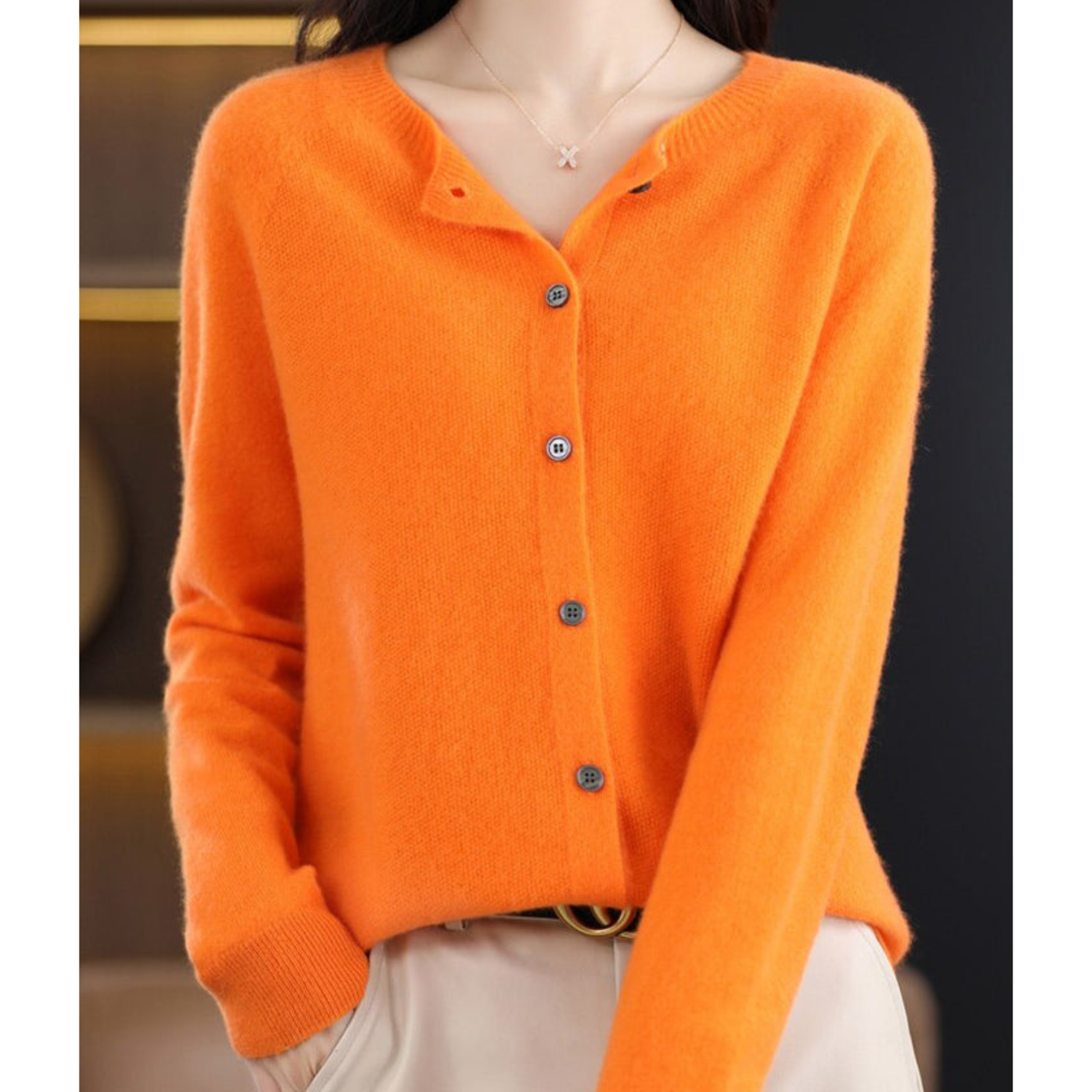 Mercy Cardigan Donna – Cardigan Elegante in Lana Mérinos & Cachemire Morbido a Girocollo