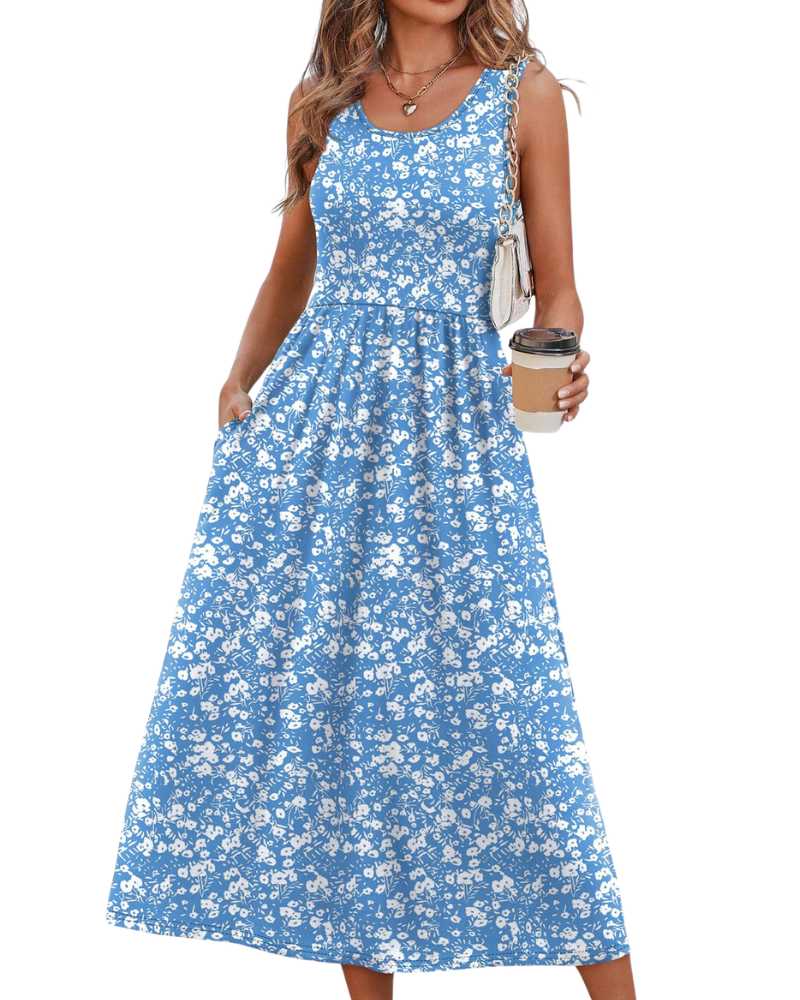 Jensy Abito Midi Donna – Abito a Trapezio Fluida con Tasche, Taille Empire & Linea Elegante Estate