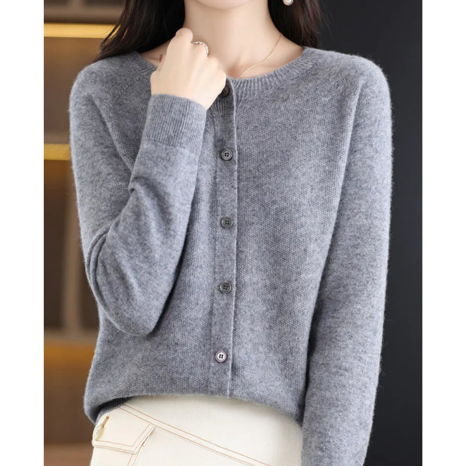 Mercy Cardigan Donna – Cardigan Elegante in Lana Mérinos & Cachemire Morbido a Girocollo