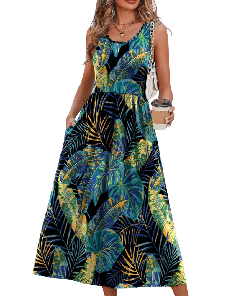 Jensy Abito Midi Donna – Abito a Trapezio Fluida con Tasche, Taille Empire & Linea Elegante Estate