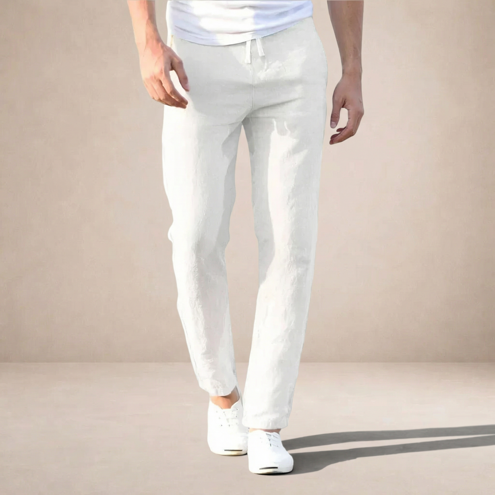 Pantaloni Uomo in lino, taglio dritto con vita elastica — vista 4
