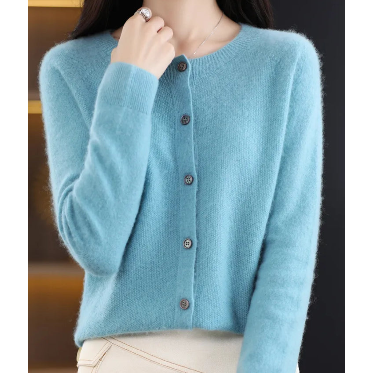 Mercy Cardigan Donna – Cardigan Elegante in Lana Mérinos & Cachemire Morbido a Girocollo