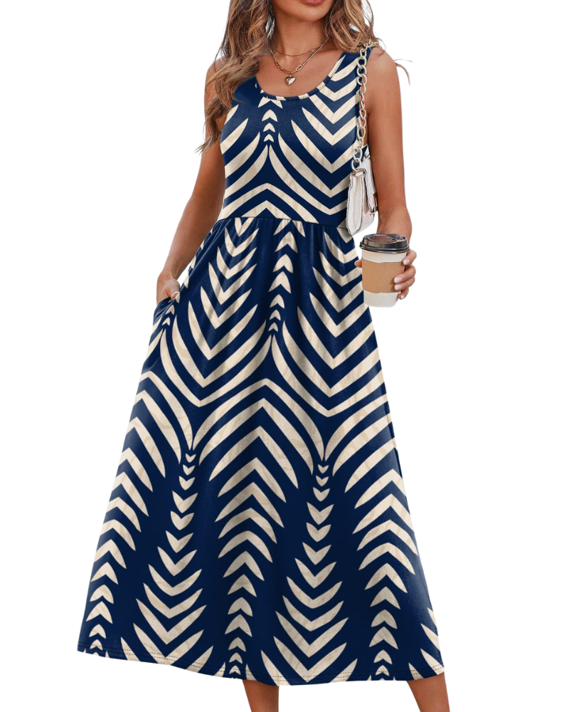 Jensy Abito Midi Donna – Abito a Trapezio Fluida con Tasche, Taille Empire & Linea Elegante Estate