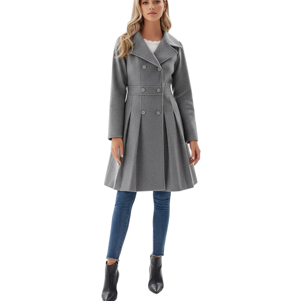 Livy Trench Donna Cintré – Cappotto Elegante a Double Boutonnage, Ceinture e Gonna Plissée
