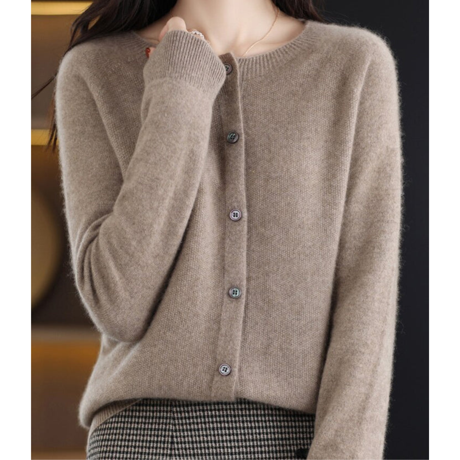Mercy Cardigan Donna – Cardigan Elegante in Lana Mérinos & Cachemire Morbido a Girocollo