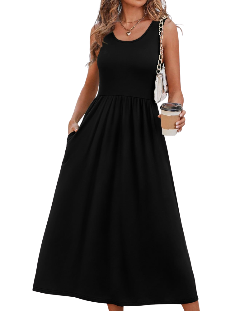 Jensy Abito Midi Donna – Abito a Trapezio Fluida con Tasche, Taille Empire & Linea Elegante Estate