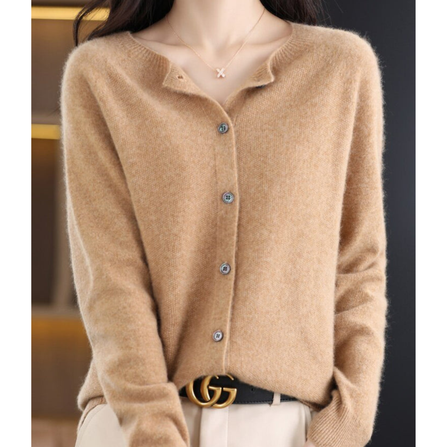 Mercy Cardigan Donna – Cardigan Elegante in Lana Mérinos & Cachemire Morbido a Girocollo