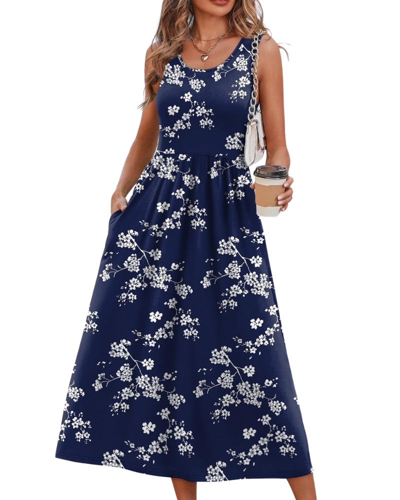 Jensy Abito Midi Donna – Abito a Trapezio Fluida con Tasche, Taille Empire & Linea Elegante Estate