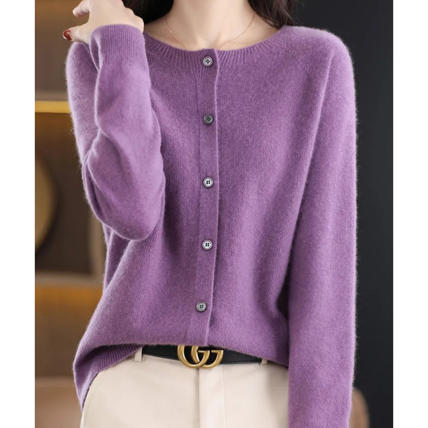 Mercy Cardigan Donna – Cardigan Elegante in Lana Mérinos & Cachemire Morbido a Girocollo
