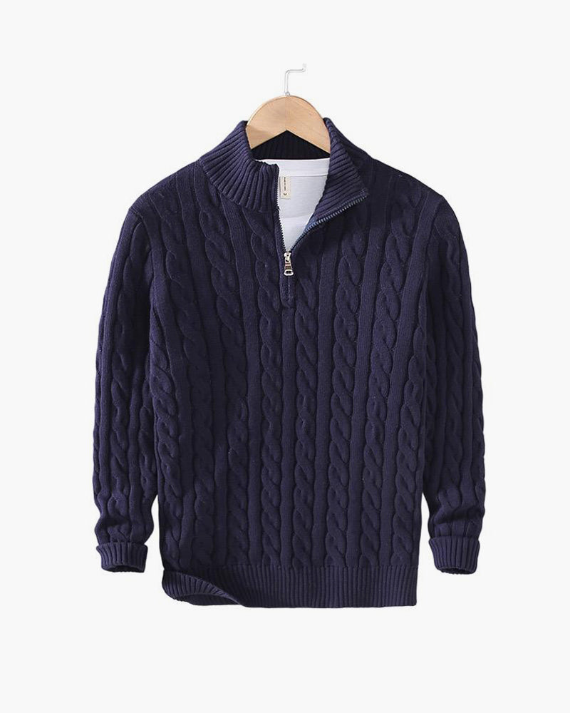 Pull Kiel Uomo a Demi-Zip in Maglia Torsadée – Maglione Elegante a Col Montant in Mélange di Lana al Style Classique