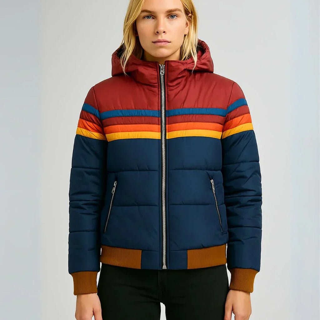 Scarlett Doudoune Donna Rétro – Cappotto d’Inverno Multicolore con Capuche e Fermeture Éclair