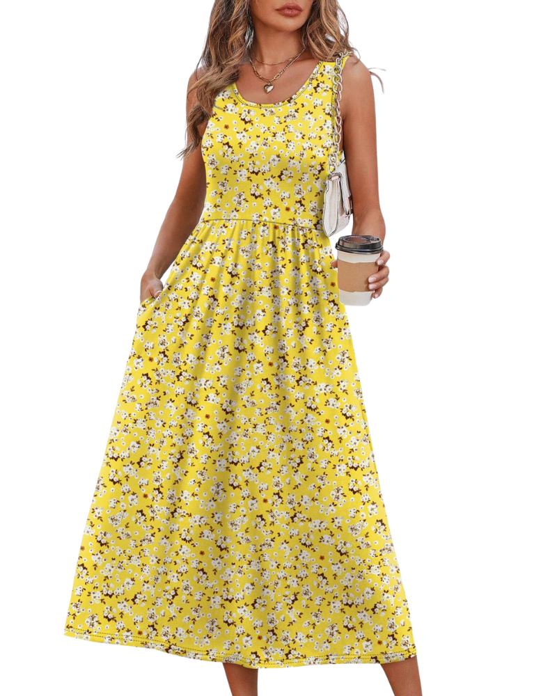 Jensy Abito Midi Donna – Abito a Trapezio Fluida con Tasche, Taille Empire & Linea Elegante Estate