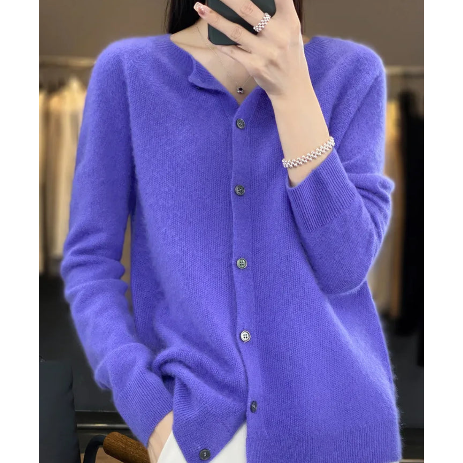 Mercy Cardigan Donna – Cardigan Elegante in Lana Mérinos & Cachemire Morbido a Girocollo