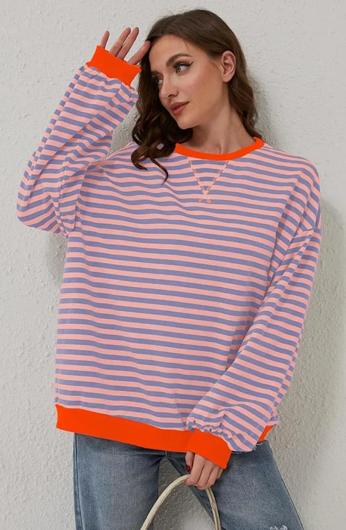 Mila Sweat Oversize – Sweat Confortevole con Rayures Classiques e Détails Contrastés
