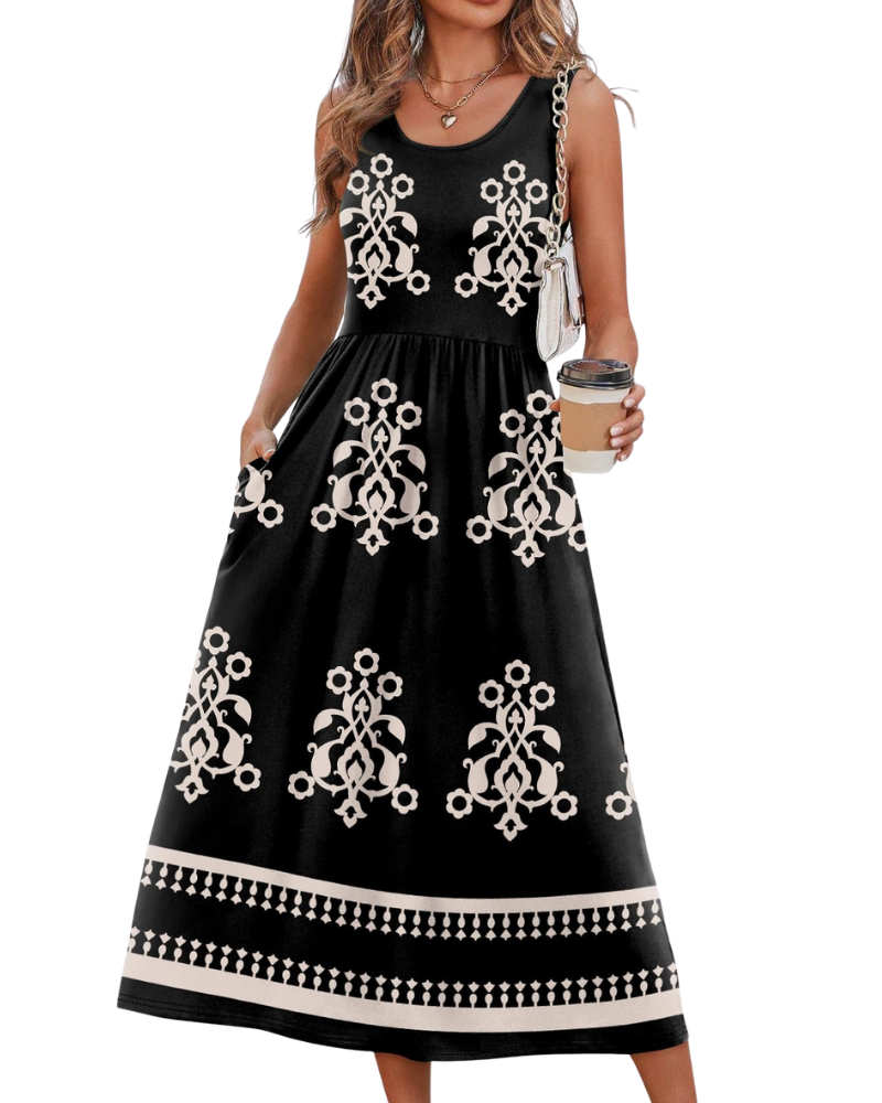 Jensy Abito Midi Donna – Abito a Trapezio Fluida con Tasche, Taille Empire & Linea Elegante Estate