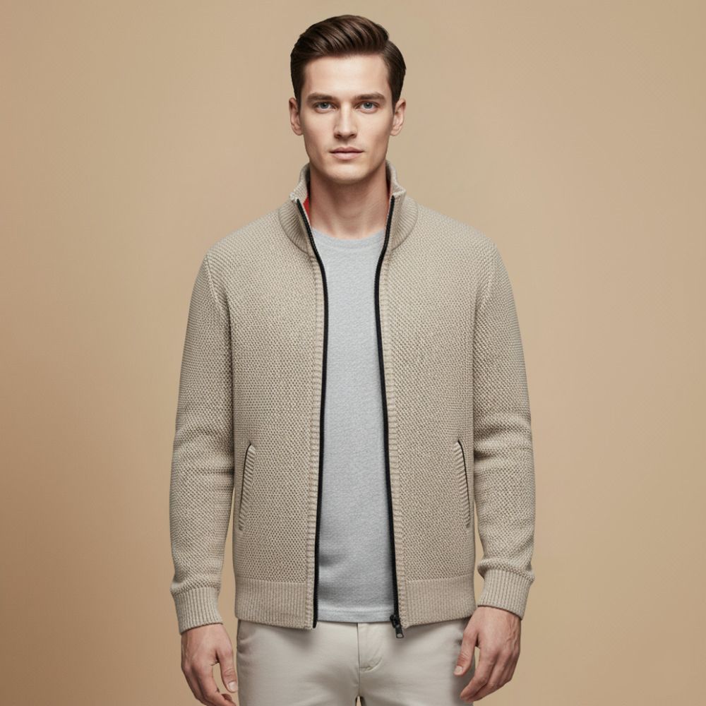 Jeffrey Cardigan Zippé Uomo – Maglione Épais in Maglia con Col Montant & Doublure Chaude