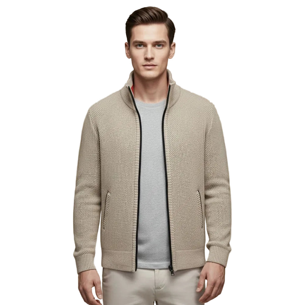Jeffrey Cardigan Zippé Uomo – Maglione Épais in Maglia con Col Montant & Doublure Chaude