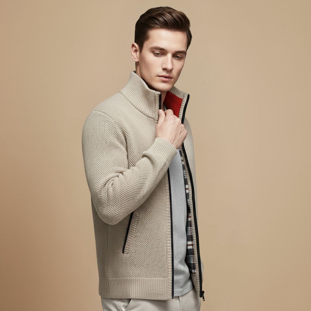 Jeffrey Cardigan Zippé Uomo – Maglione Épais in Maglia con Col Montant & Doublure Chaude