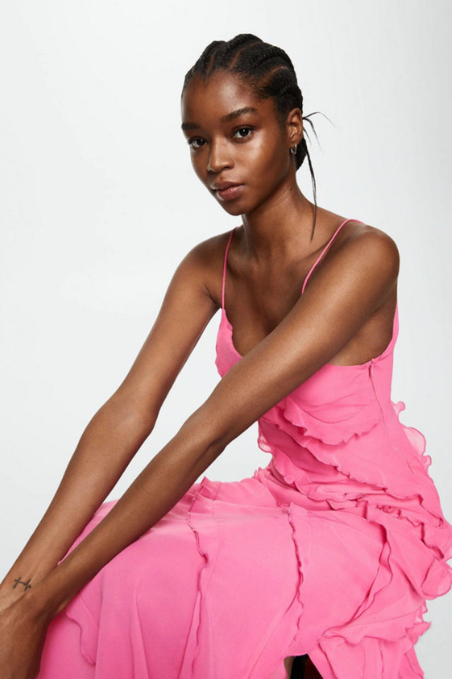 Robe Longue Donna Ashtine – Abito d’Estate Leggera a Balze con Gonna a Étages & Look di Plage
