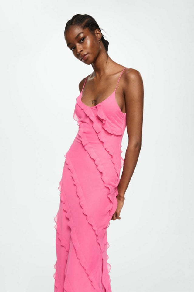 Robe Longue Donna Ashtine – Abito d’Estate Leggera a Balze con Gonna a Étages & Look di Plage