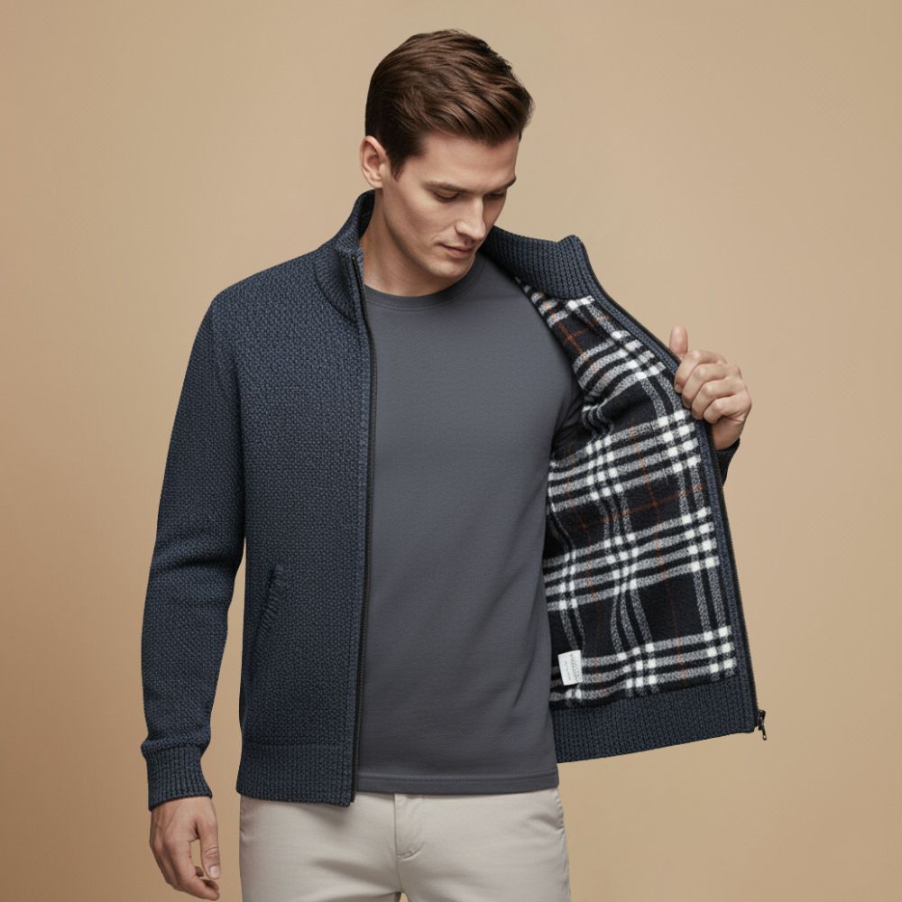 Jeffrey Cardigan Zippé Uomo – Maglione Épais in Maglia con Col Montant & Doublure Chaude