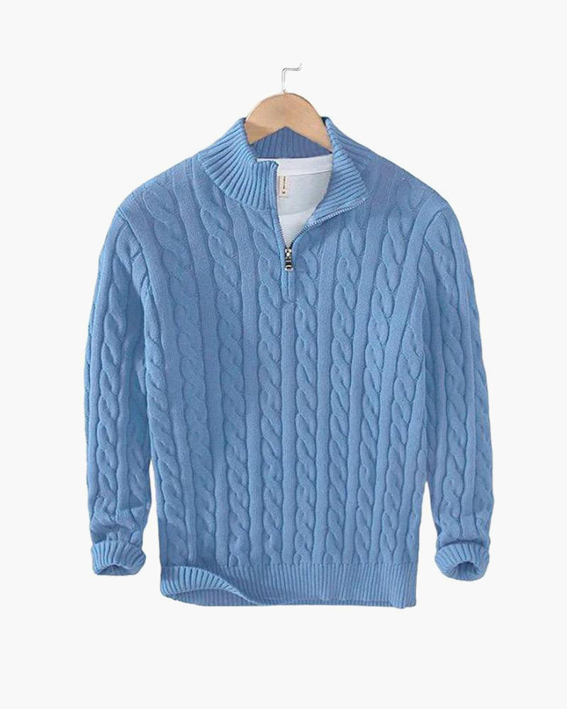 Pull Kiel Uomo a Demi-Zip in Maglia Torsadée – Maglione Elegante a Col Montant in Mélange di Lana al Style Classique