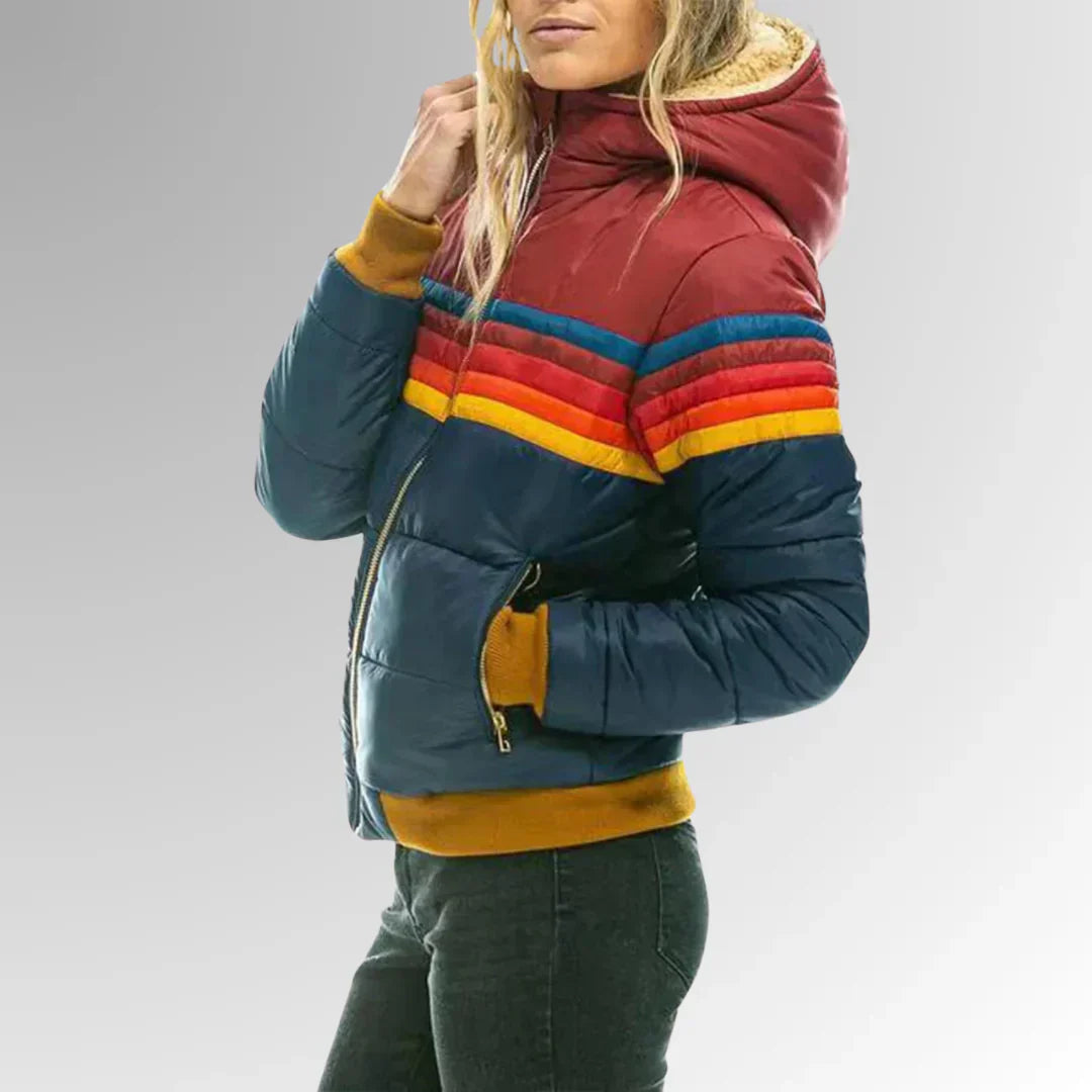 Scarlett Doudoune Donna Rétro – Cappotto d’Inverno Multicolore con Capuche e Fermeture Éclair