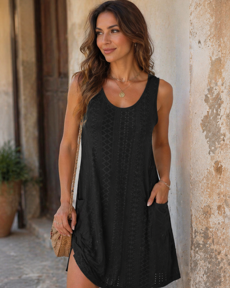 Joanna Abito d’Estate Donna – Abito Eyelet Senza Maniche con Tasche, Linea Fluida & Style Casual