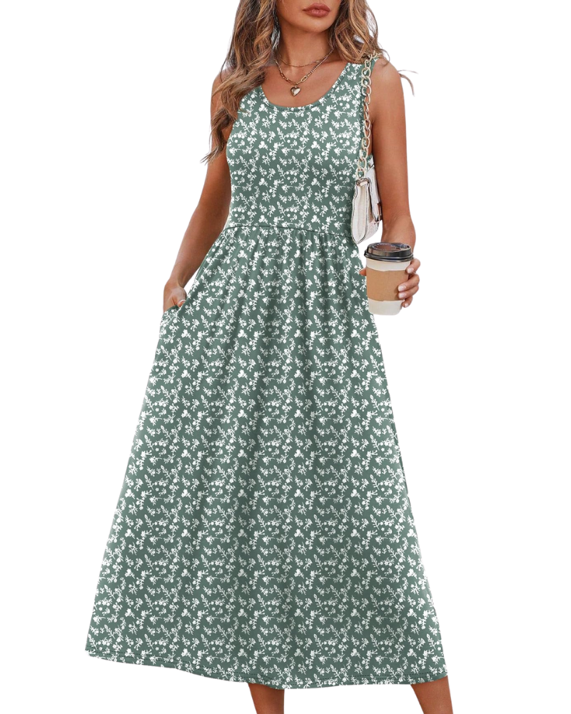 Jensy Abito Midi Donna – Abito a Trapezio Fluida con Tasche, Taille Empire & Linea Elegante Estate