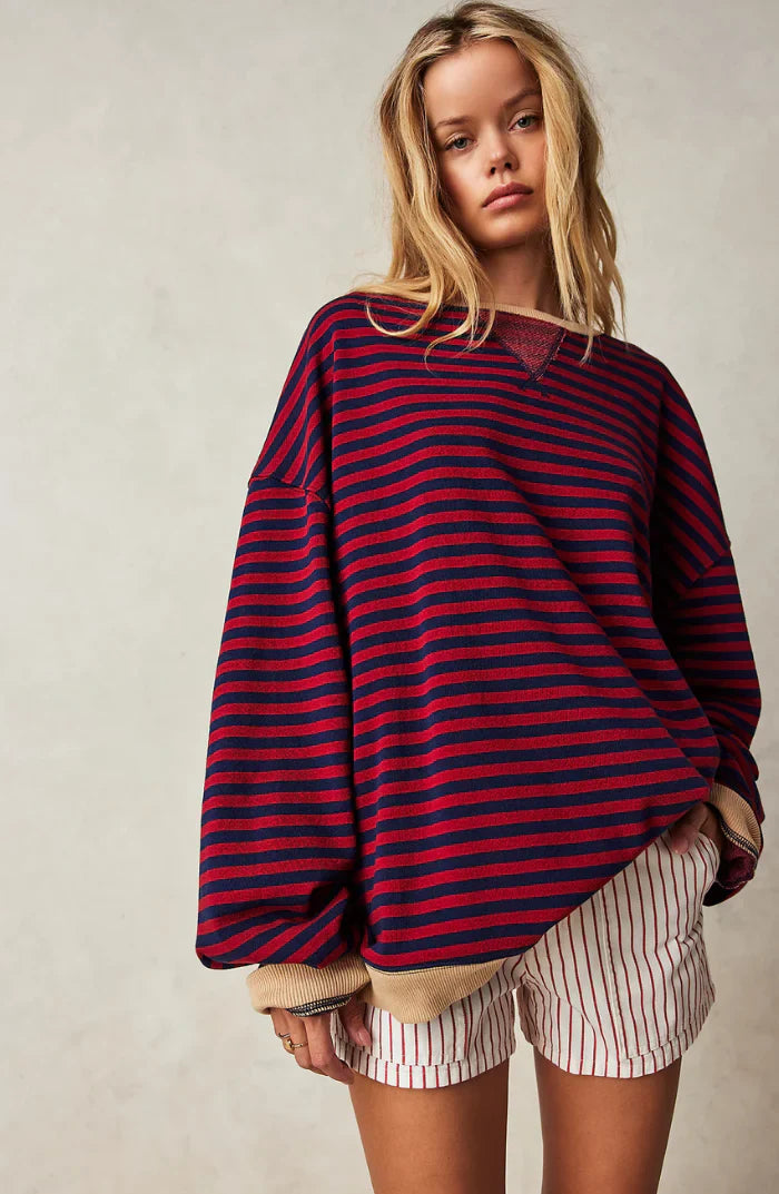 Mila Sweat Oversize – Sweat Confortevole con Rayures Classiques e Détails Contrastés