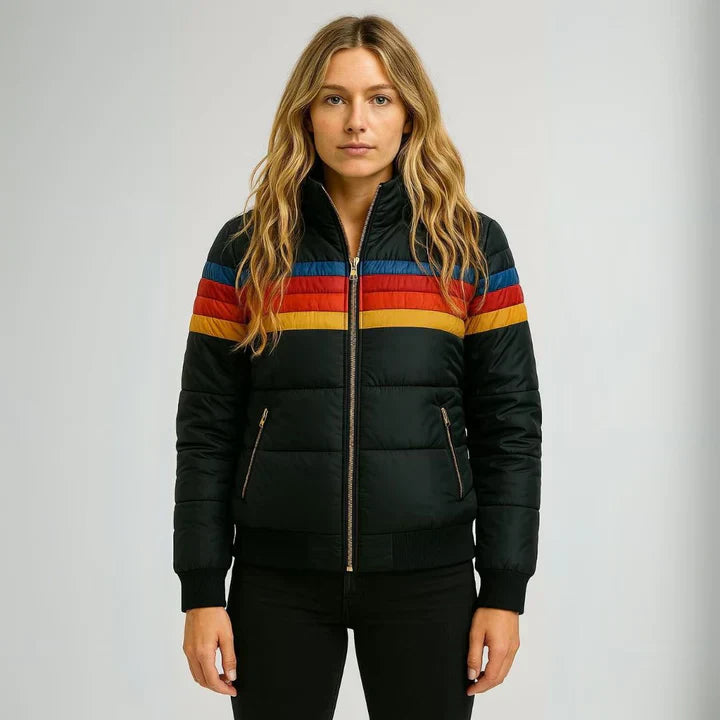 Scarlett Doudoune Donna Rétro – Cappotto d’Inverno Multicolore con Capuche e Fermeture Éclair