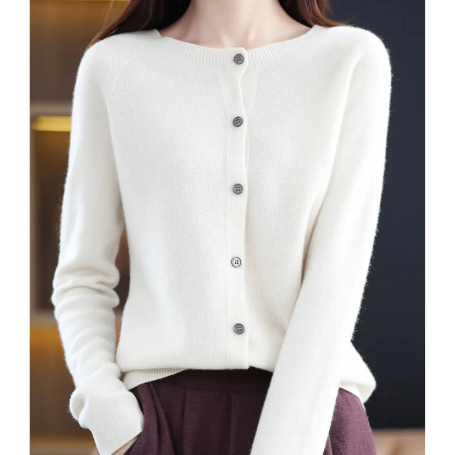 Mercy Cardigan Donna – Cardigan Elegante in Lana Mérinos & Cachemire Morbido a Girocollo
