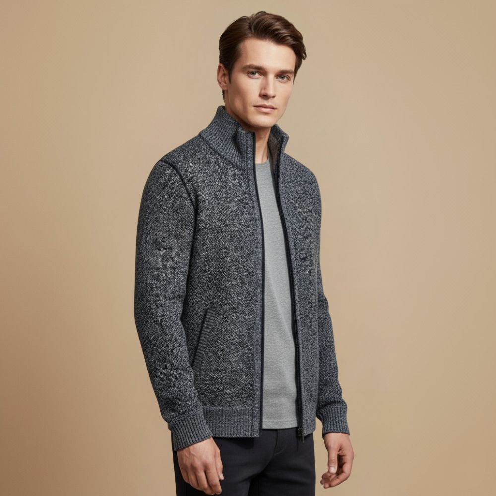 Jeffrey Cardigan Zippé Uomo – Maglione Épais in Maglia con Col Montant & Doublure Chaude