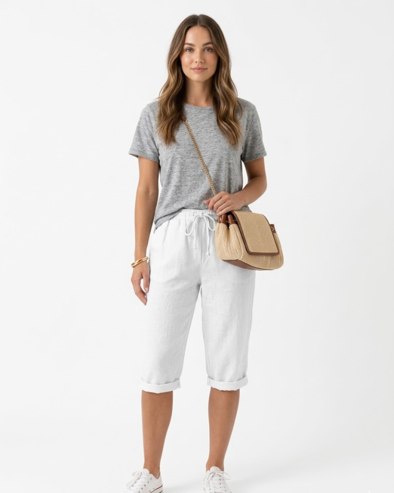 Serena Pantalone Donna Cotone Lin – Linea Casual & Vita Elastica Respirante