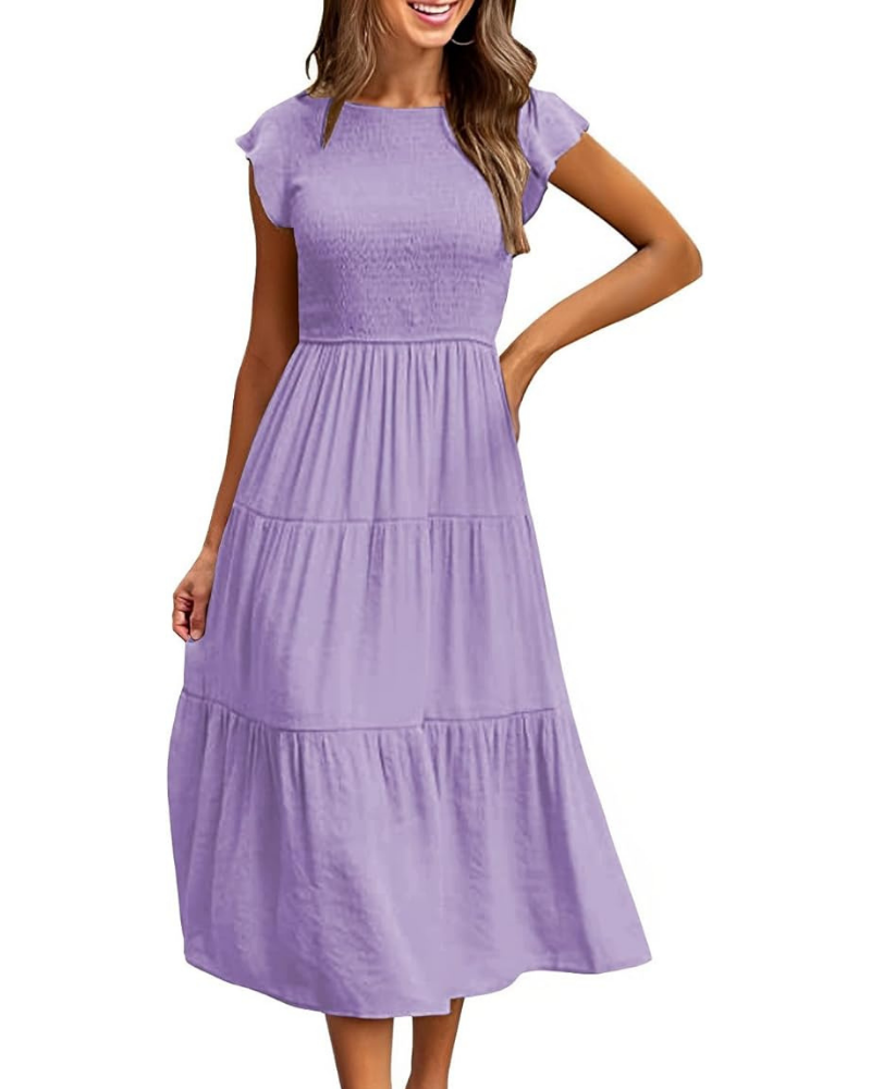Greta Abito Midi Donna – Girocollo, Manches Balze & Vita Elastica a Trapezio Estate