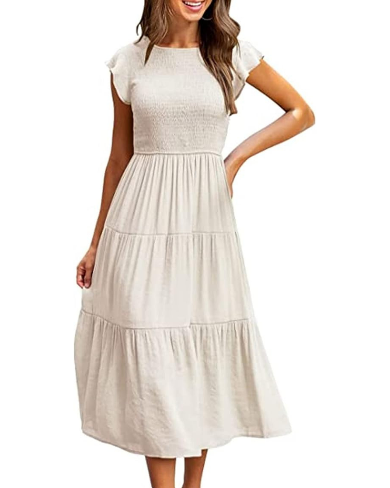 Greta Abito Midi Donna – Girocollo, Manches Balze & Vita Elastica a Trapezio Estate