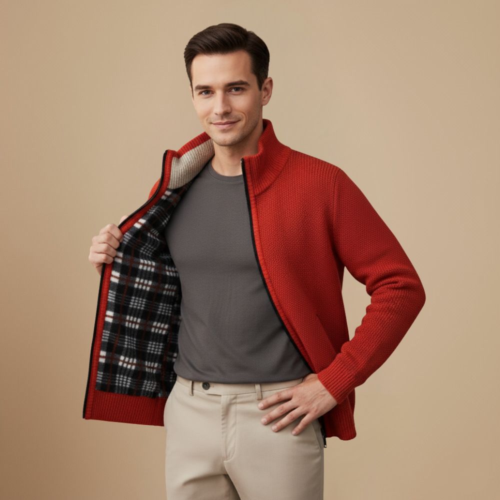 Jeffrey Cardigan Zippé Uomo – Maglione Épais in Maglia con Col Montant & Doublure Chaude