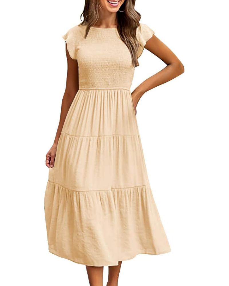 Greta Abito Midi Donna – Girocollo, Manches Balze & Vita Elastica a Trapezio Estate