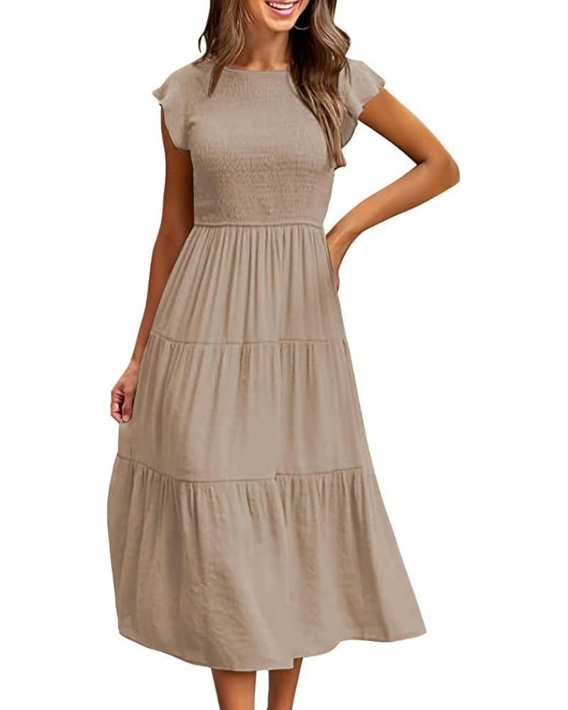 Greta Abito Midi Donna – Girocollo, Manches Balze & Vita Elastica a Trapezio Estate