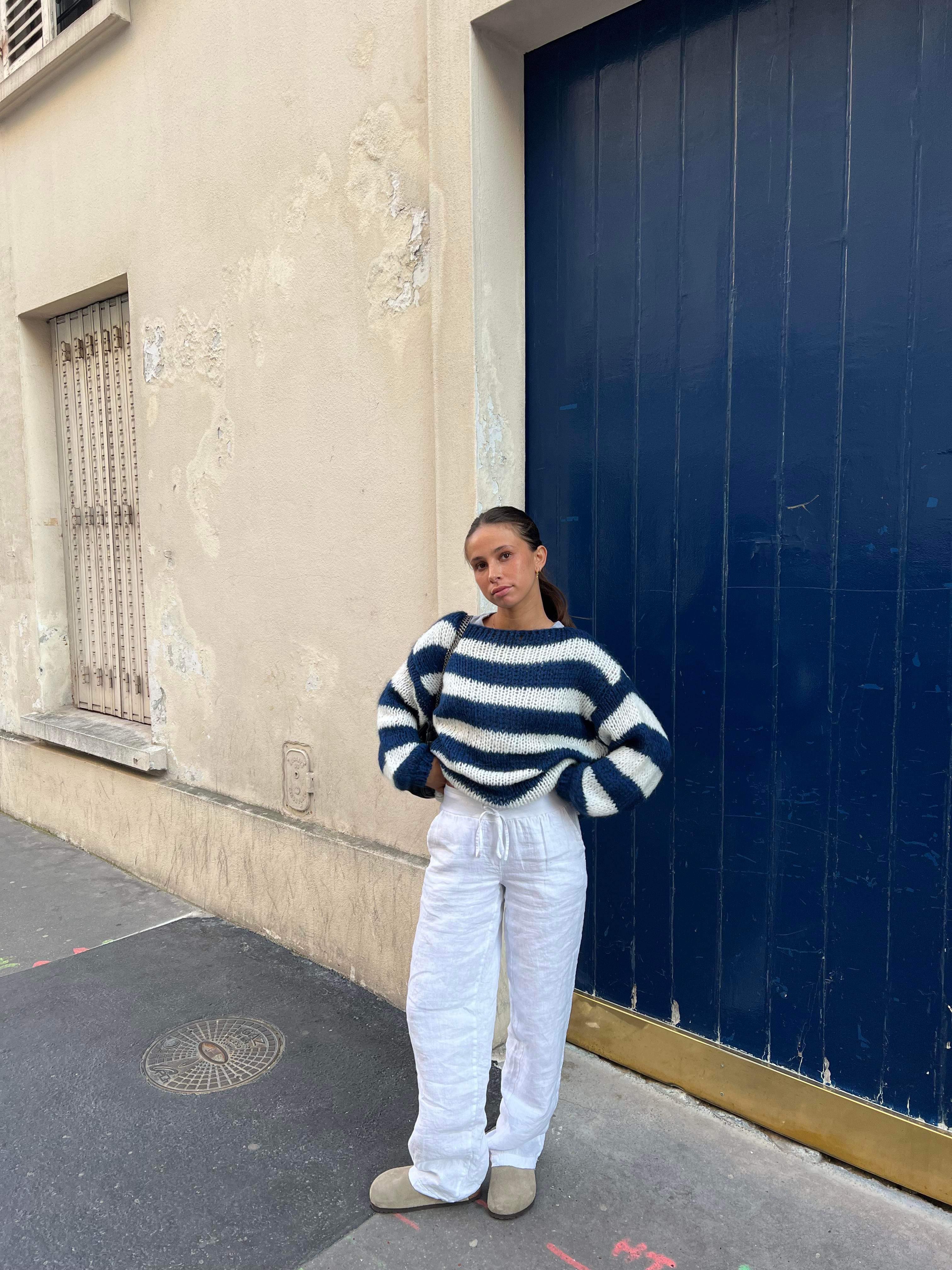 Tes Maglione Rayé Oversize Donna – Tricot Morbido con Vestibilità Ampia, Girocollo & Style Confortevole